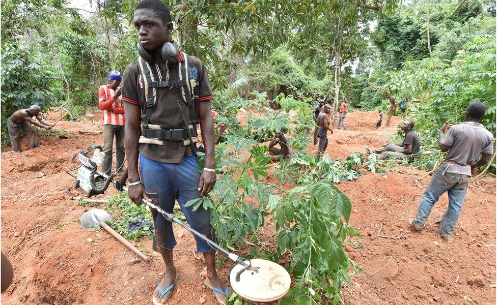 Gold diggers work near Bore village near Dimbokro in central Ivory Coast - Monday 15 August 2016