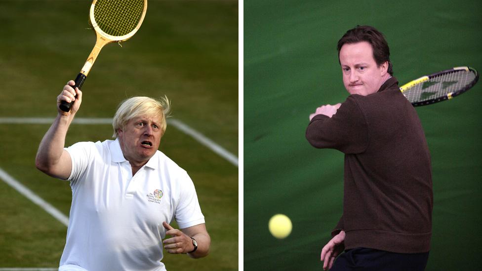 Boris Johnson and David Cameron playing tennis (file pictures from 2013 and 2008)