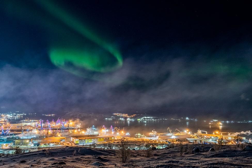 An image of Aurora Borealis in Murmansk, Russia