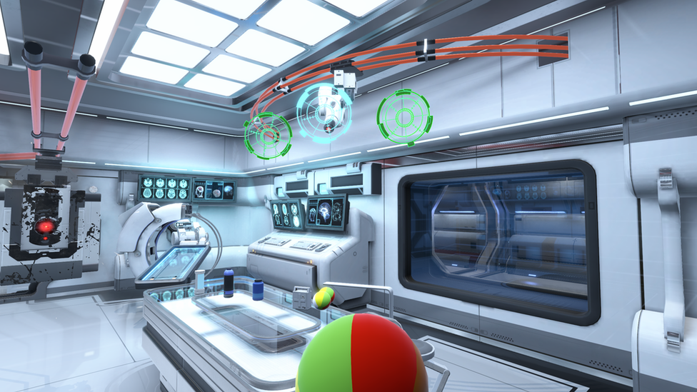 Screengrab from Neurable game showing futuristic interior