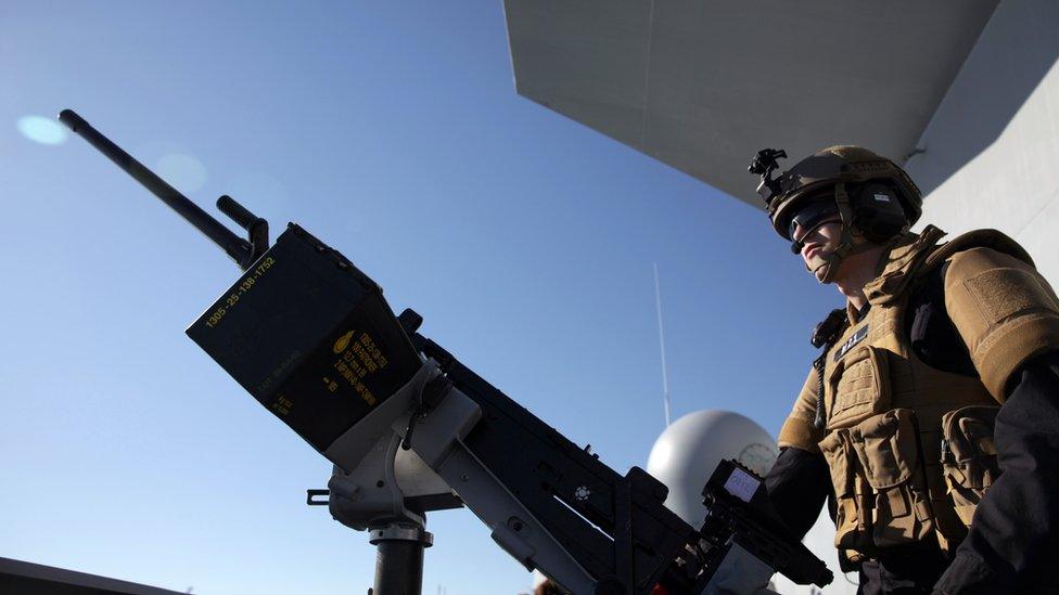 A member of the Norwegian navy taking part in the international effort to remove chemical weapons out of Syria in 2014.