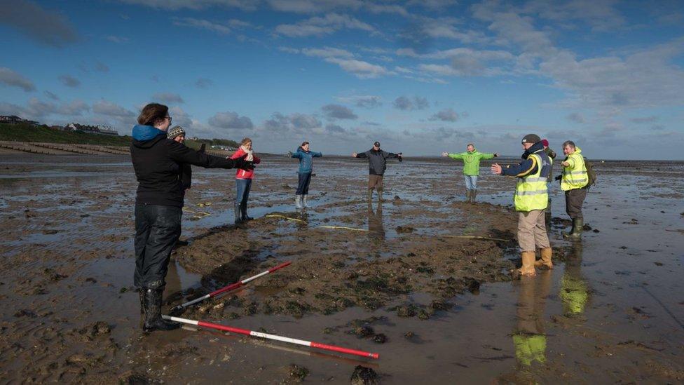 Volunteers show the outline of the Tankerton wreck