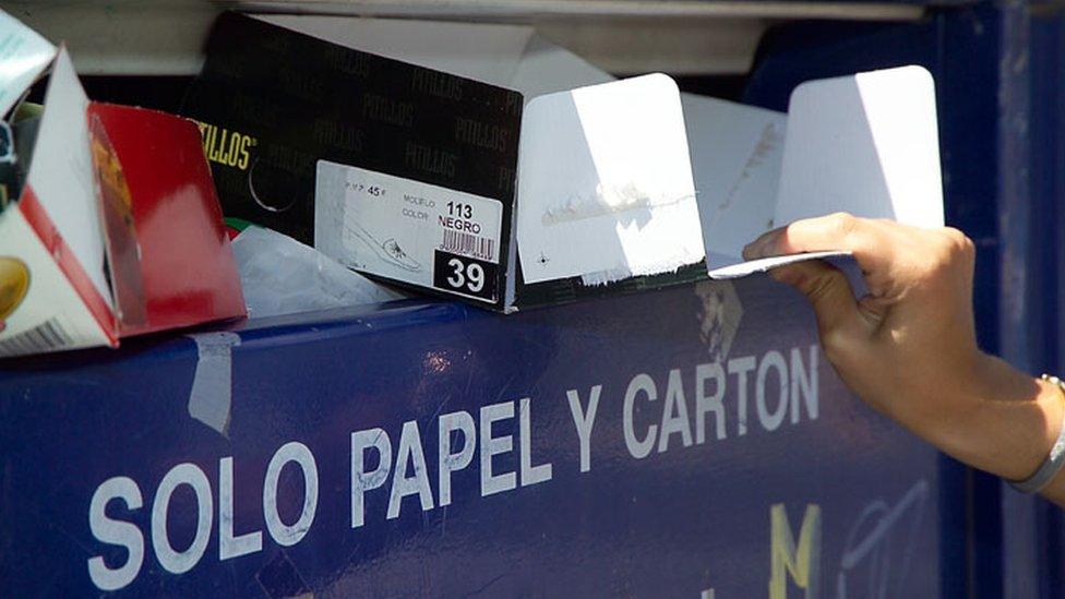 A recycling bin in Madrid