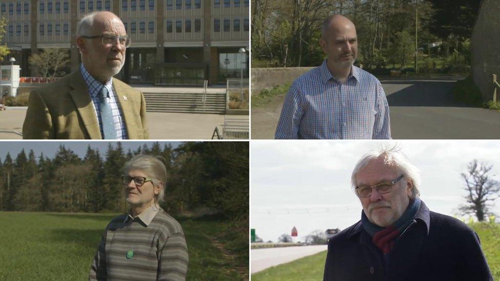 Conservative Martin Wilby, Dan Roper from the Liberal Democrats, Labour's Steve Morphew, and Andrew Boswell from the Green Party