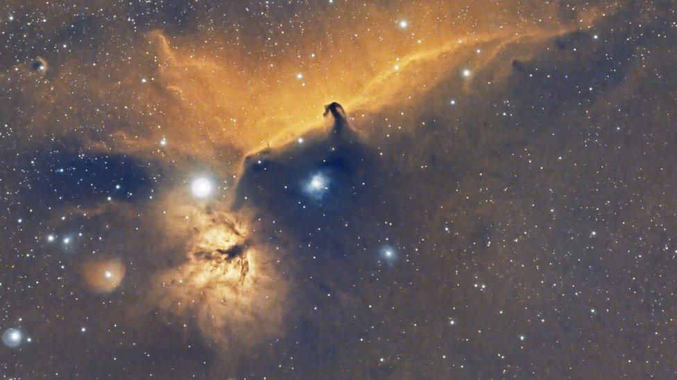 Horse head and flame nebula found in the constellation of Orion, a winter icon.