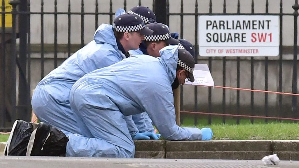 Police officers searching for evidence