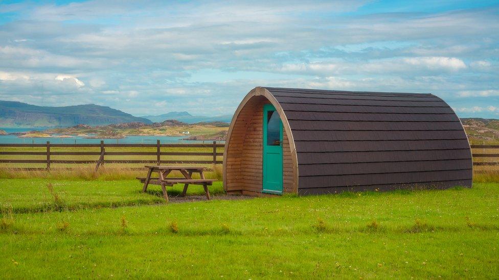 Camping Pod By the Sea On the West Coast of Scotland - stock photo