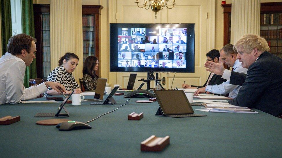 Prime Minister Boris Johnson holds the Digital Cabinet Meeting in 10 Downing Street