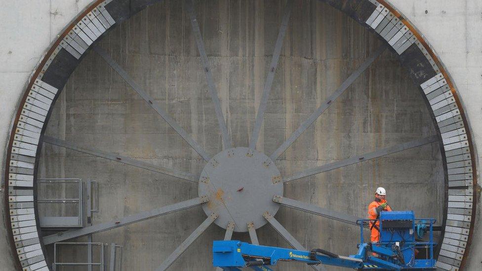 Construction workers continue work on the entrance to the HS2 Chiltern tunnels