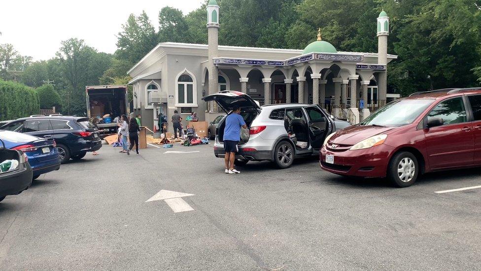 Volunteers outside the Mustafa Mosque in Annandale in Virginia