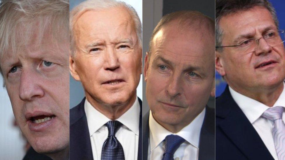 Boris Johnson, Joe Biden, Micheál Martin, Maros Sefcovic