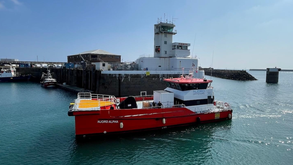 The Njord Alpha ship entering St Helier harbour