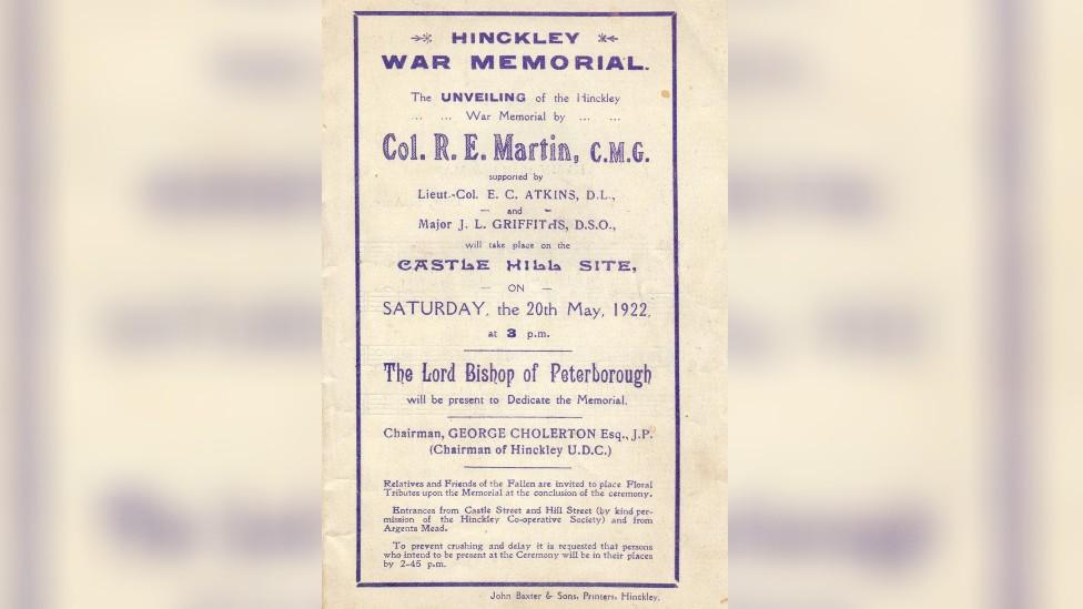 Poster advertising the unveiling of the memorial in 1922