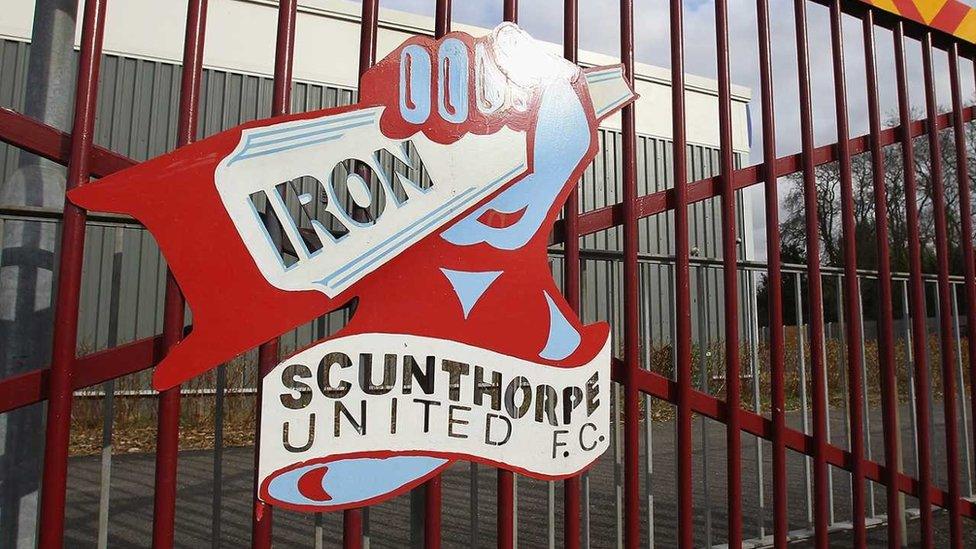 Sign on gate at Glanford Park, Scunthorpe