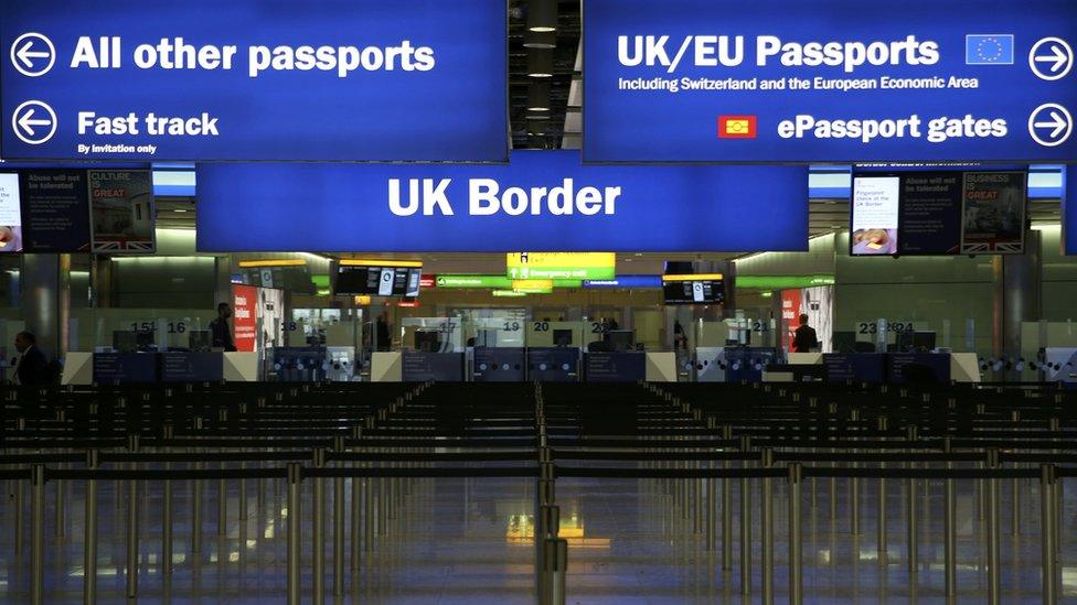 UK Border control at Heathrow Airport's Terminal 2