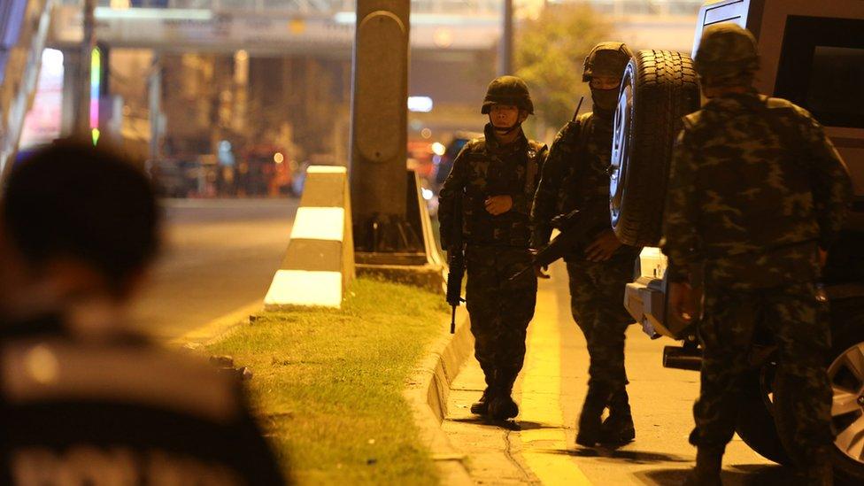 Soldiers outside the shopping centre