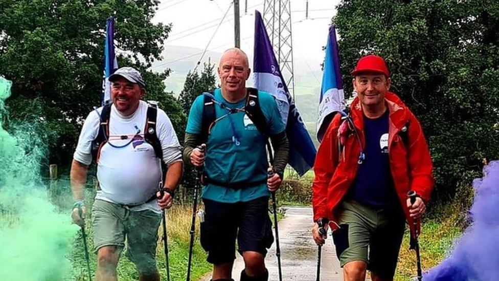 The three fathers walking: Andy Airey, Mike Palmer and Tom Owen