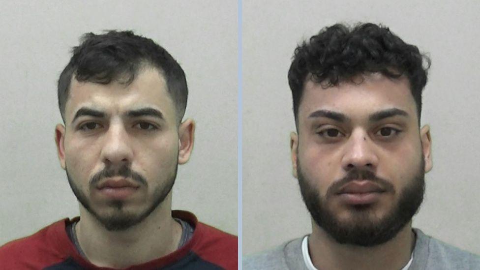 Mugshots of Dura and Paun. Both have short black hair and black beards.
