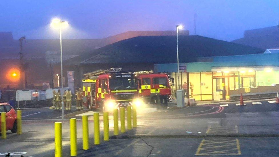 Fire engines at Lincoln Hospital A&E