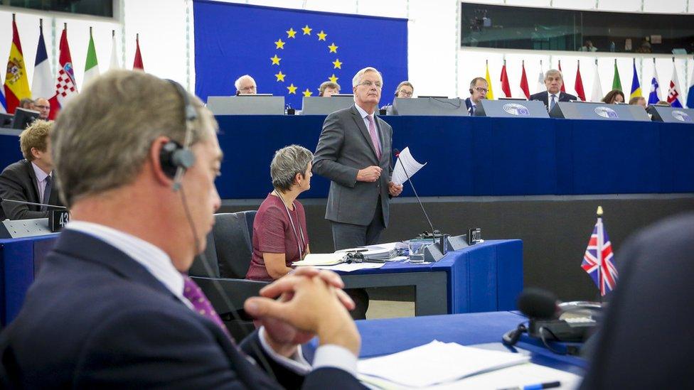 Michel Barnier speaking in the European Parliament in 2017