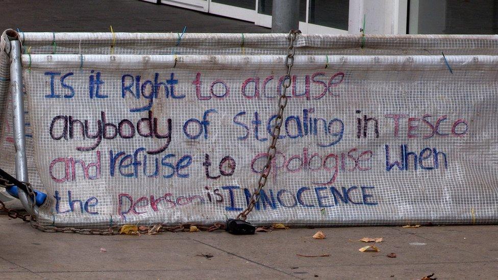 Tesco protest banner