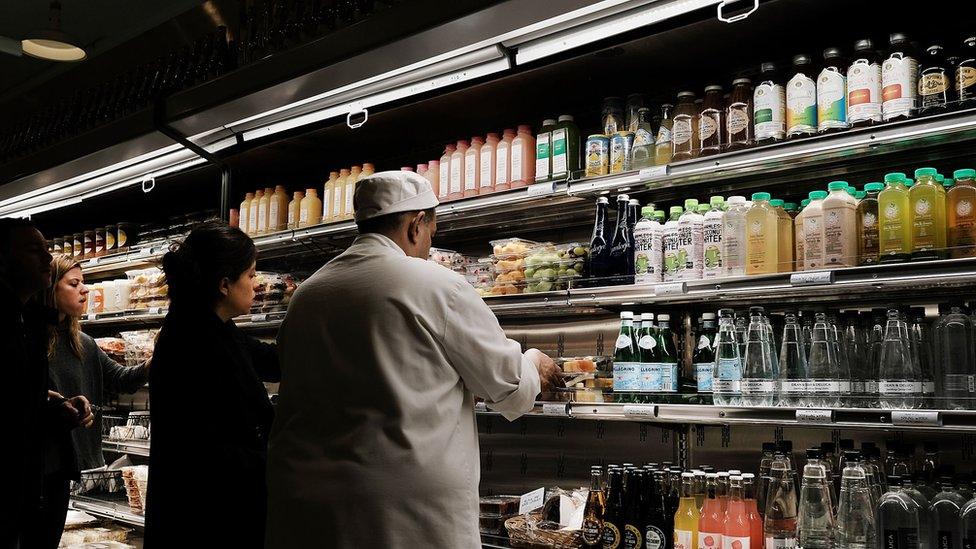 Shoppers at a grocery store