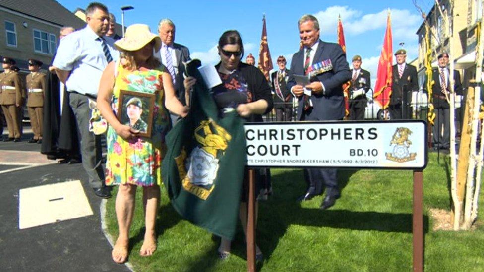 Christophers Court was unveiled by Pte Kershaw's sister, Sarah-Louise