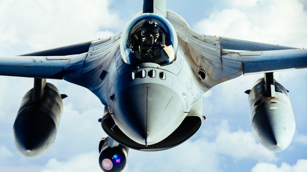 A US Air Force F-16 Fighting Falcon refuels from a 340th Expeditionary Air Refueling Squadron KC-135 Stratotanker in support of Operation Inherent Resolve, Feb. 15, 2017