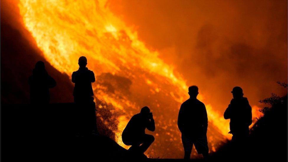 Flames from the Blue Ridge Fire burning in Yorba Linda, California, October 26, 2020