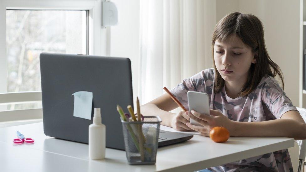 Teenager girl distance learning