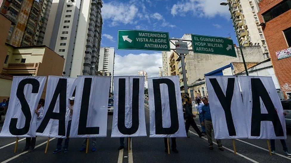 Health care workers march in Caracas Feb 2017