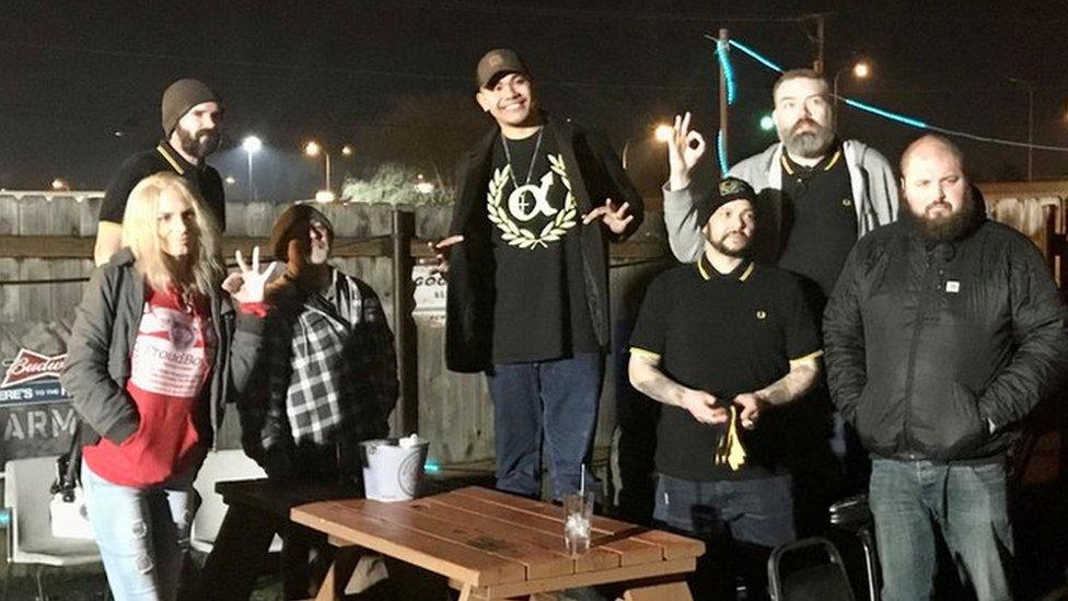 Proud Boys - and a transgender supporter - outside a bar near Portland in early 2019. The picture includes Proud Boy Tusitala "Tiny" Toese who in July 2023 was sentenced to eight years in prison on assault and weapons charges