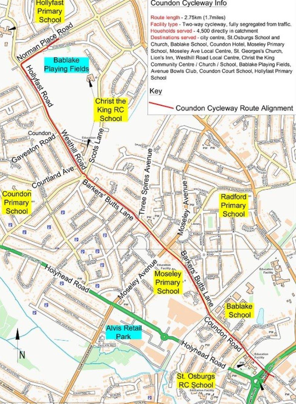 The cycleway route