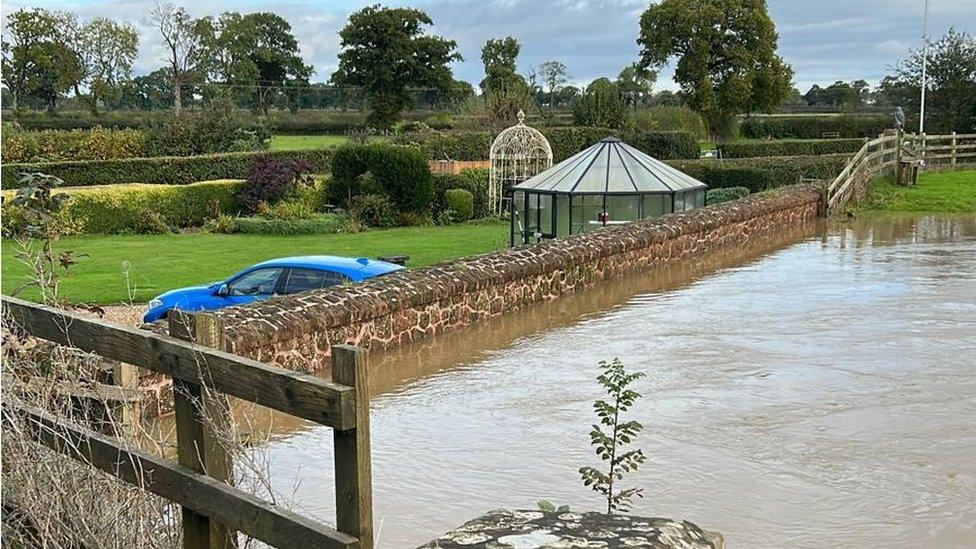 High river level next to farm