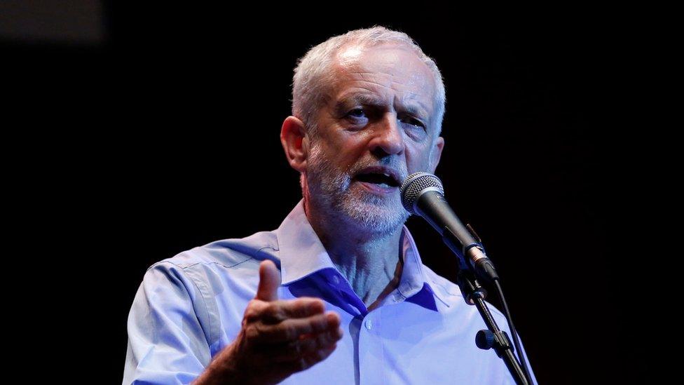 Labour leader Jeremy Corbyn giving a speech at a rally in Brighton.