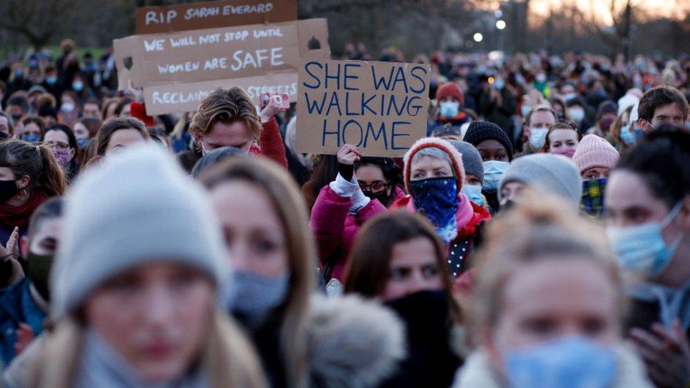 Women at a vigil for Sarah Everard