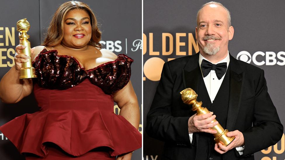 Da'Vine Joy Randolph and Paul Giamatti at the Golden Globe Awards