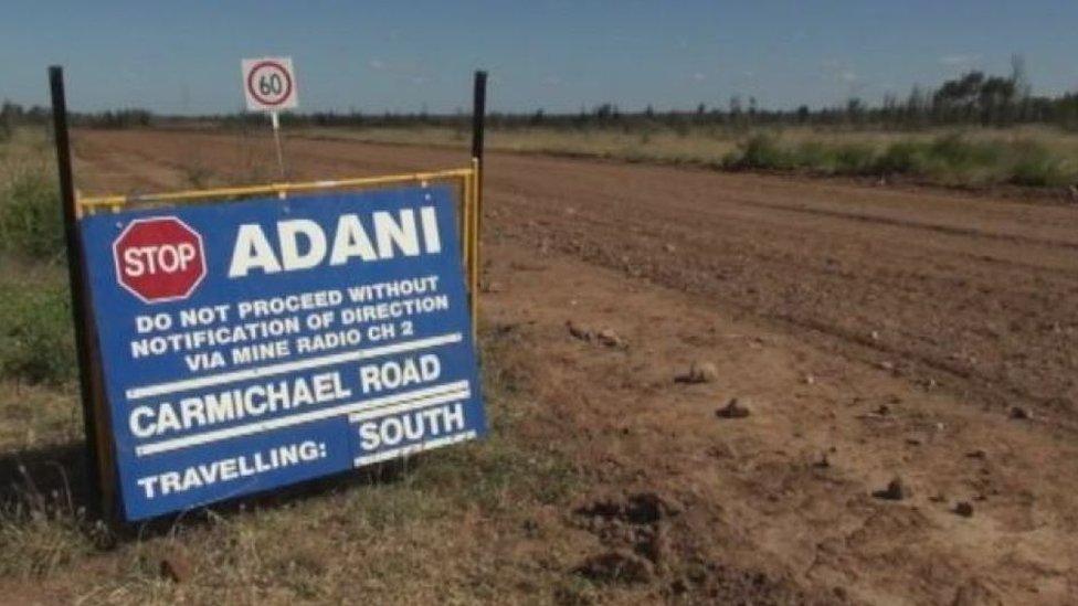 An Adani sign on the Carmichael mine site