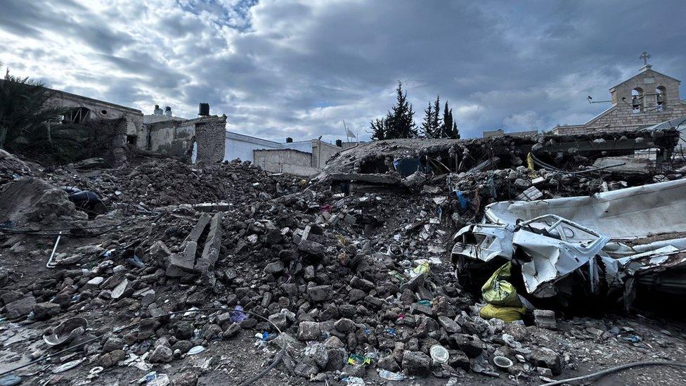 The wreckage after St Porphyrius Church was hit in October.