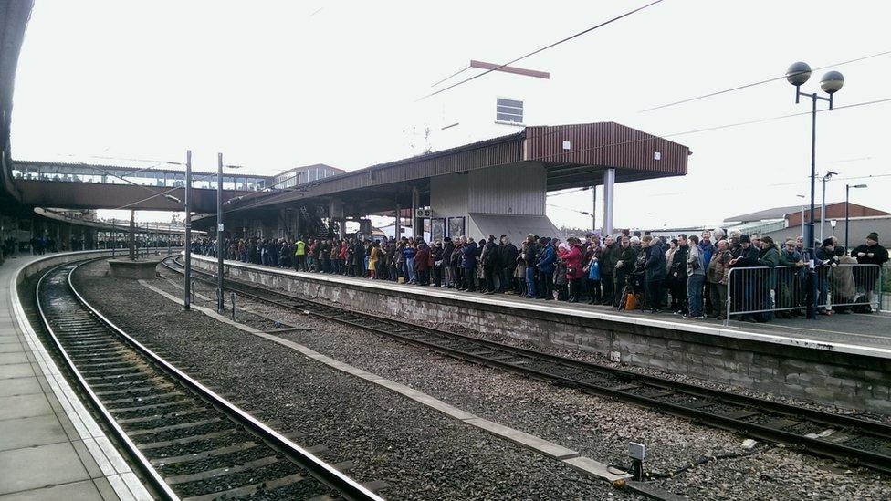 Crowds gather at York station