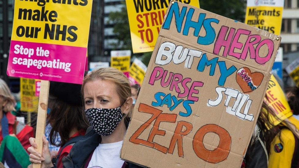 NHS Staff March On Downing Street To Protest Against 3% Pay Rise London