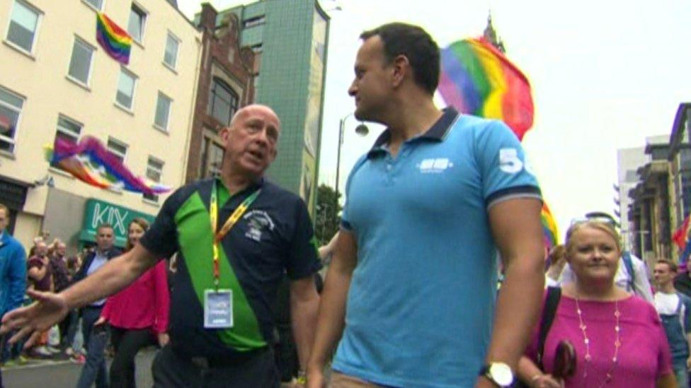 Lord Hayward (left) accompanied the taoiseach (Irish PM) at Belfast's 2019 Pride parade