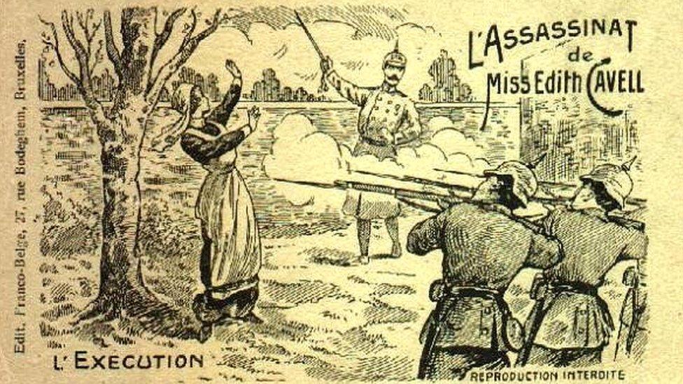 Propaganda postcard showing Edith Cavell from the worldwar1postcards.com website