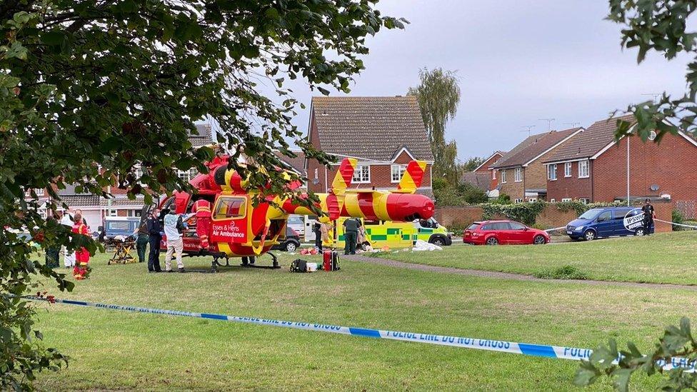 Emergency services at the scene in Grange Farm, Kesgrave