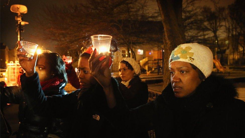 Community members hold a candle light vigil at Harsh park to honor Hadiya Pendleton on February 1, 2013 in Chicago, Illinois. Pendleton, a fifteen-year-old high school honor student, was shot and killed while hanging out with friends on a rainy afternoon under a shelter in the park on January 29