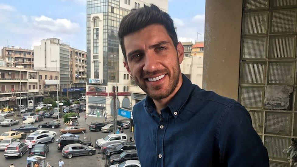 Mahdi Karimeh visits a balcony overlooking al-Nour Square, Tripoli