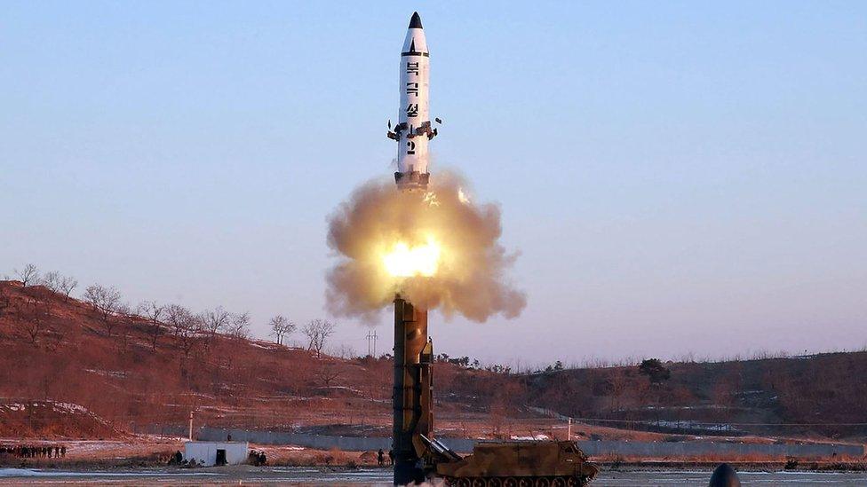 Launch of a surface-to-surface medium long-range ballistic missile Pukguksong-2 at an undisclosed location in North Korea. 12 Feb 2017