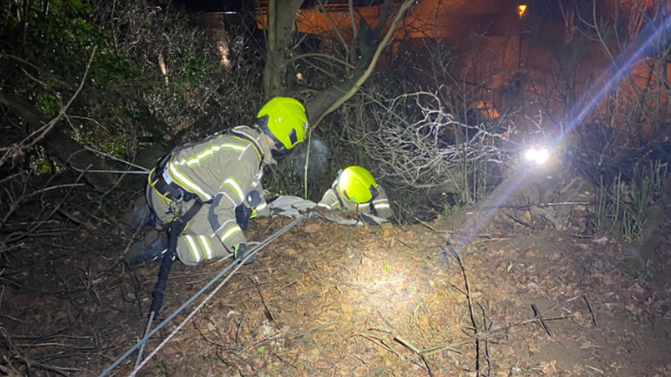 Rescue crews use their safe working at height equipment to carry out the rescue