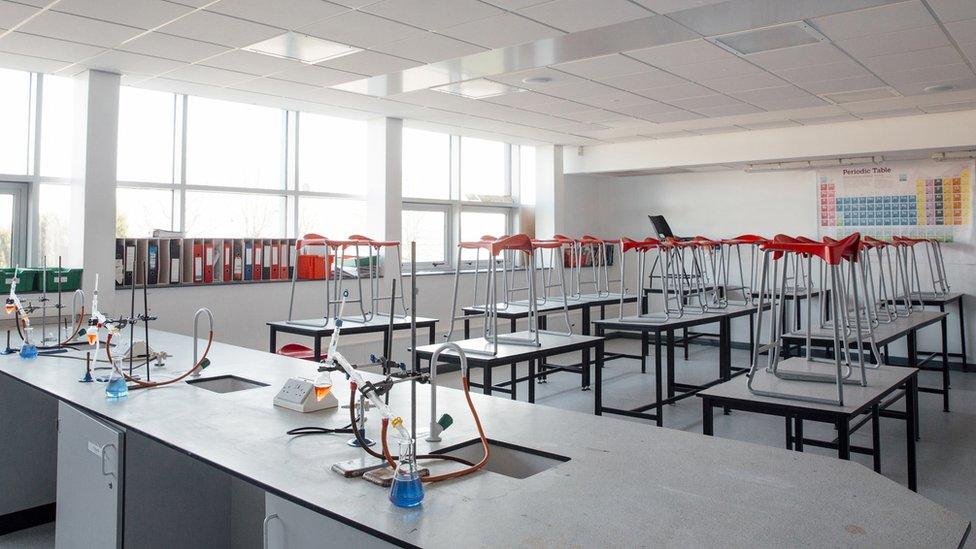 Empty science classroom