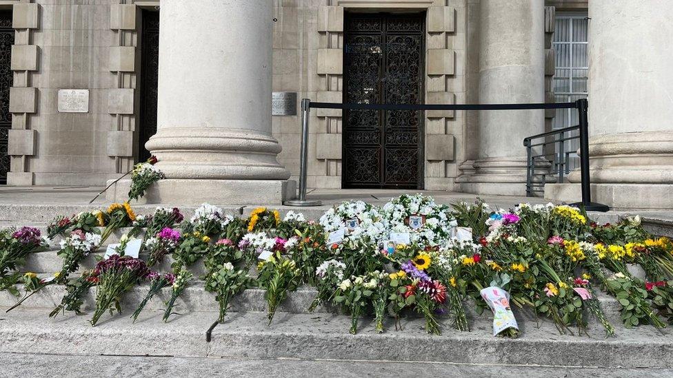 Floral tributes at Millennium Square in Leeds